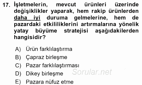 Genel İşletme 2015 - 2016 Ara Sınavı 17.Soru