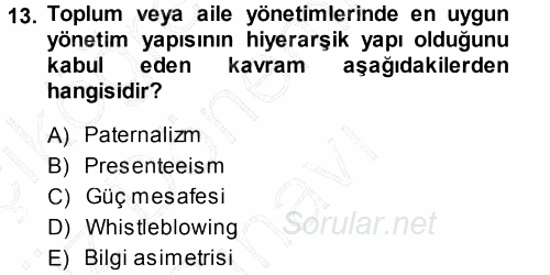 İşletmelerde Sosyal Sorumluluk Ve Etik 2013 - 2014 Dönem Sonu Sınavı 13.Soru