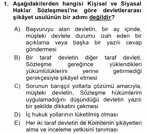 İnsan Hakları Ve Kamu Özgürlükleri 2017 - 2018 Dönem Sonu Sınavı 1.Soru