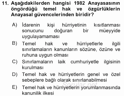 İnsan Hakları Ve Kamu Özgürlükleri 2017 - 2018 Dönem Sonu Sınavı 11.Soru