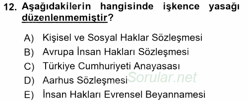 İnsan Hakları Ve Kamu Özgürlükleri 2017 - 2018 Dönem Sonu Sınavı 12.Soru