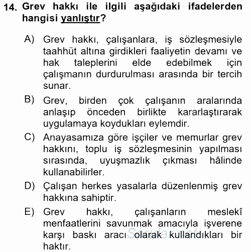 İnsan Hakları Ve Kamu Özgürlükleri 2017 - 2018 Dönem Sonu Sınavı 14.Soru