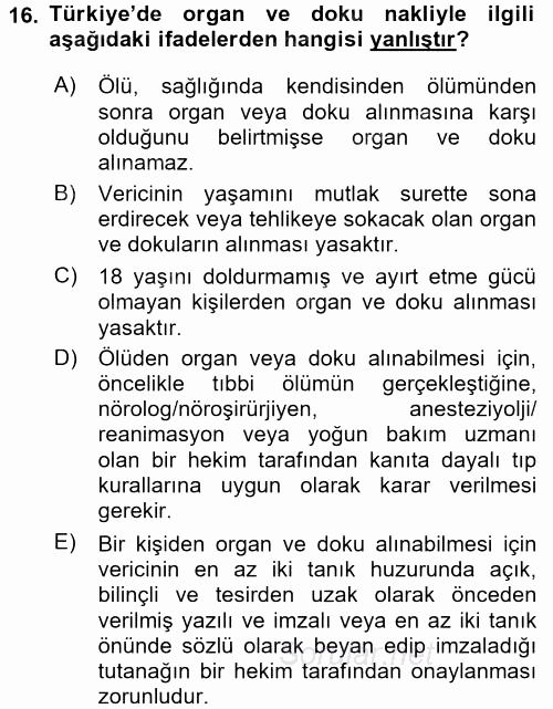 İnsan Hakları Ve Kamu Özgürlükleri 2017 - 2018 Dönem Sonu Sınavı 16.Soru