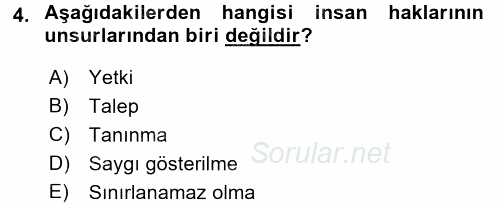 İnsan Hakları Ve Kamu Özgürlükleri 2017 - 2018 Dönem Sonu Sınavı 4.Soru