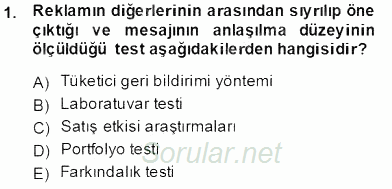 Marka İletişim Kampanyaları 2013 - 2014 Tek Ders Sınavı 1.Soru