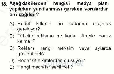 Marka İletişim Kampanyaları 2013 - 2014 Tek Ders Sınavı 18.Soru