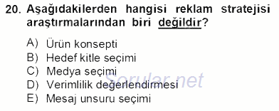 Marka İletişim Kampanyaları 2013 - 2014 Tek Ders Sınavı 20.Soru