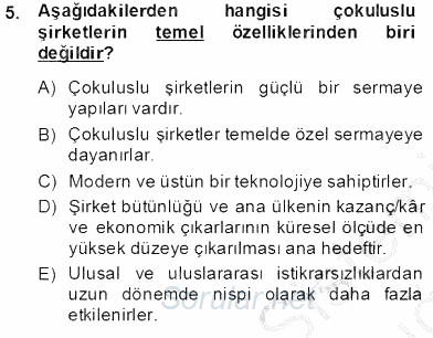 Marka İletişim Kampanyaları 2013 - 2014 Tek Ders Sınavı 5.Soru