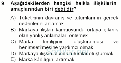 Marka İletişim Kampanyaları 2013 - 2014 Tek Ders Sınavı 9.Soru