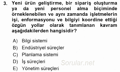 İşletme Bilgi Sistemleri 2015 - 2016 Ara Sınavı 3.Soru