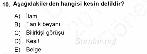 Medeni Usul Hukuku 2015 - 2016 Dönem Sonu Sınavı 10.Soru