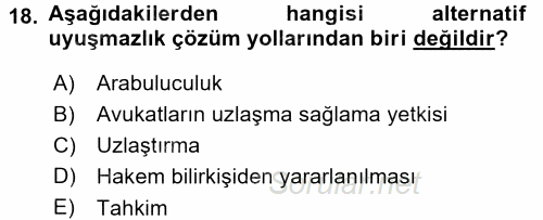 Medeni Usul Hukuku 2015 - 2016 Dönem Sonu Sınavı 18.Soru