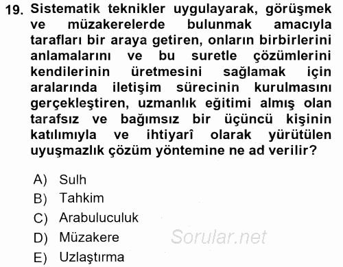 Medeni Usul Hukuku 2015 - 2016 Dönem Sonu Sınavı 19.Soru