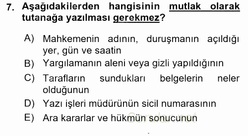 Medeni Usul Hukuku 2015 - 2016 Dönem Sonu Sınavı 7.Soru