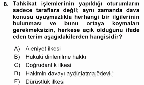 Medeni Usul Hukuku 2015 - 2016 Dönem Sonu Sınavı 8.Soru