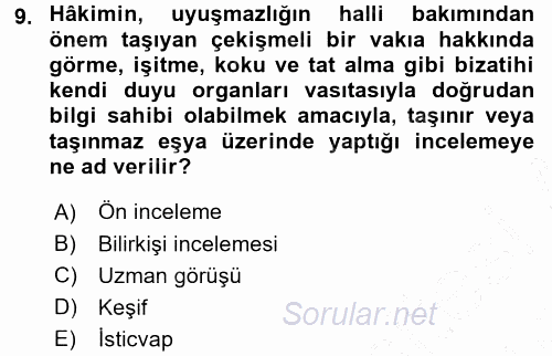 Medeni Usul Hukuku 2015 - 2016 Dönem Sonu Sınavı 9.Soru