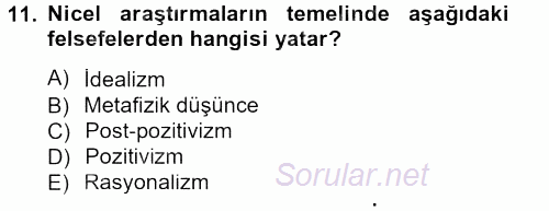 İletişim Araştırmaları 2013 - 2014 Tek Ders Sınavı 11.Soru