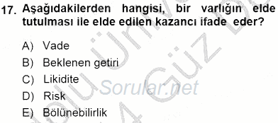 Finansal Ekonomi 2013 - 2014 Dönem Sonu Sınavı 17.Soru