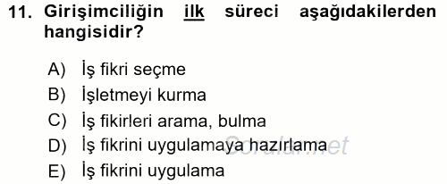 Girişimcilik ve İş Kurma 2015 - 2016 Ara Sınavı 11.Soru