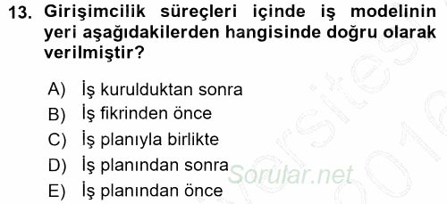 Girişimcilik ve İş Kurma 2015 - 2016 Ara Sınavı 13.Soru