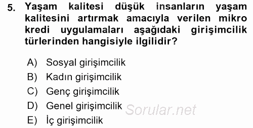 Girişimcilik ve İş Kurma 2015 - 2016 Ara Sınavı 5.Soru