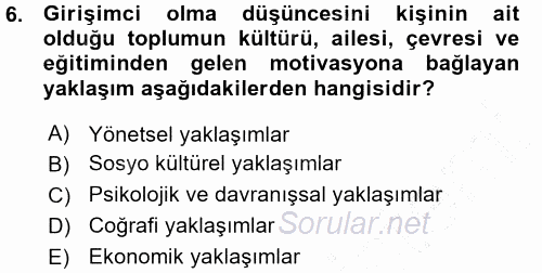 Girişimcilik ve İş Kurma 2015 - 2016 Ara Sınavı 6.Soru