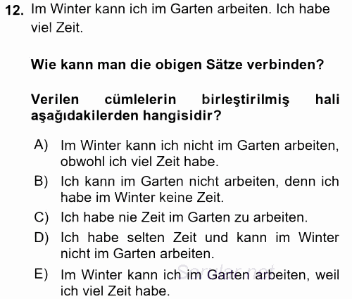 Almanca 2 2015 - 2016 Dönem Sonu Sınavı 12.Soru