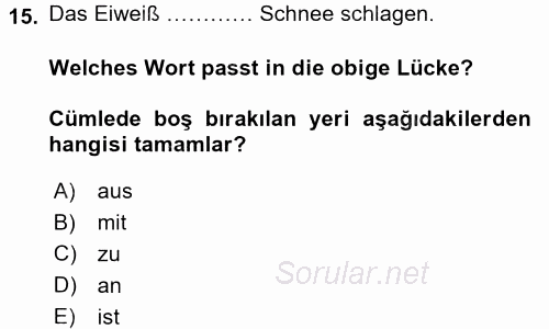 Almanca 2 2015 - 2016 Dönem Sonu Sınavı 15.Soru