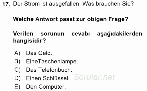 Almanca 2 2015 - 2016 Dönem Sonu Sınavı 17.Soru