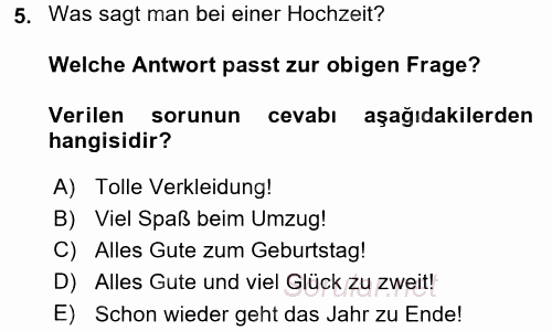 Almanca 2 2015 - 2016 Dönem Sonu Sınavı 5.Soru