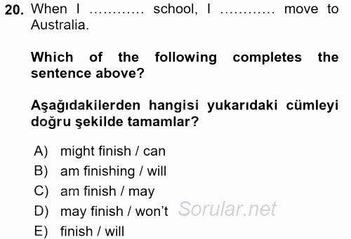 Ingilizce 2 2016 - 2017 Dönem Sonu Sınavı 20.Soru