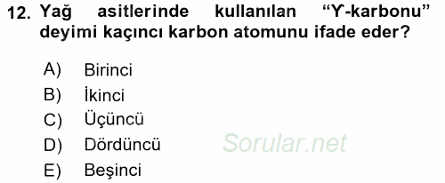 Temel Veteriner Biyokimya 2015 - 2016 Ara Sınavı 12.Soru