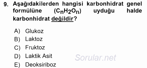 Temel Veteriner Biyokimya 2015 - 2016 Ara Sınavı 9.Soru