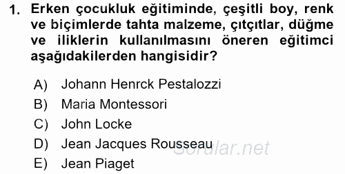 Çocukta Sanat Eğitimi Ve Yaratıcılık 2017 - 2018 Dönem Sonu Sınavı 1.Soru