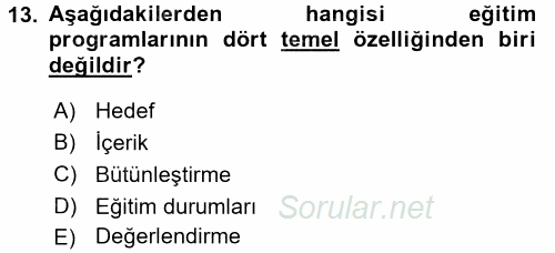 Çocukta Sanat Eğitimi Ve Yaratıcılık 2017 - 2018 Dönem Sonu Sınavı 13.Soru