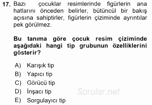 Çocukta Sanat Eğitimi Ve Yaratıcılık 2017 - 2018 Dönem Sonu Sınavı 17.Soru