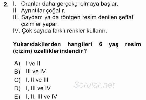 Çocukta Sanat Eğitimi Ve Yaratıcılık 2017 - 2018 Dönem Sonu Sınavı 2.Soru