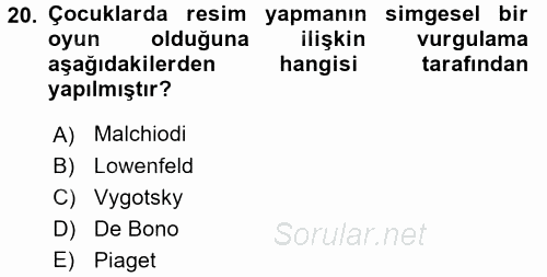 Çocukta Sanat Eğitimi Ve Yaratıcılık 2017 - 2018 Dönem Sonu Sınavı 20.Soru