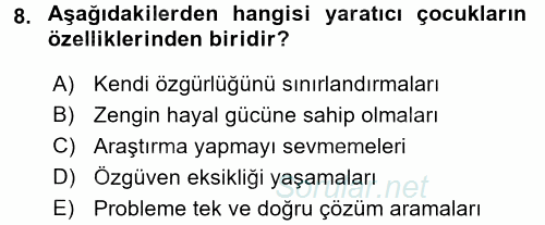 Çocukta Sanat Eğitimi Ve Yaratıcılık 2017 - 2018 Dönem Sonu Sınavı 8.Soru