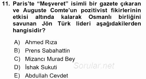 Türk İdare Tarihi 2016 - 2017 3 Ders Sınavı 11.Soru