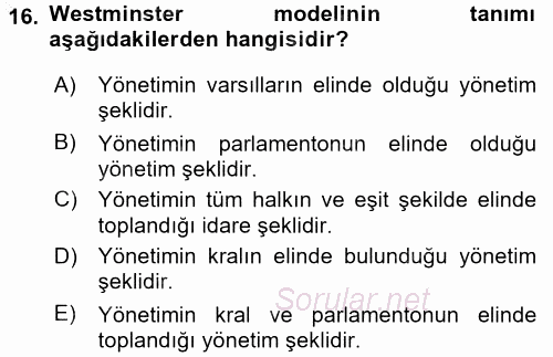 Türk İdare Tarihi 2016 - 2017 3 Ders Sınavı 16.Soru