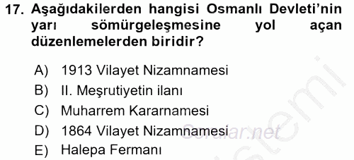 Türk İdare Tarihi 2016 - 2017 3 Ders Sınavı 17.Soru