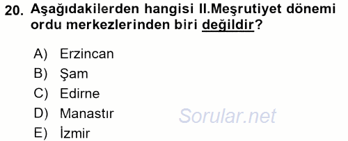 Türk İdare Tarihi 2016 - 2017 3 Ders Sınavı 20.Soru