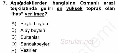 Türk İdare Tarihi 2016 - 2017 3 Ders Sınavı 7.Soru