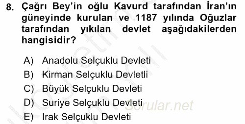 Türk İdare Tarihi 2016 - 2017 3 Ders Sınavı 8.Soru