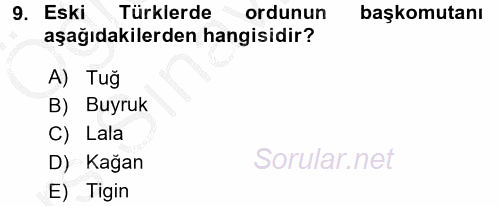 Türk İdare Tarihi 2016 - 2017 3 Ders Sınavı 9.Soru