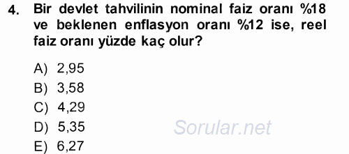 Finansal Yönetim 1 2013 - 2014 Tek Ders Sınavı 4.Soru