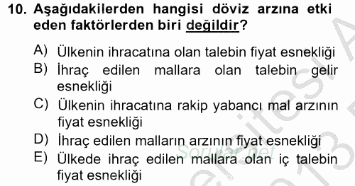 Uluslararası İktisat 2012 - 2013 Dönem Sonu Sınavı 10.Soru
