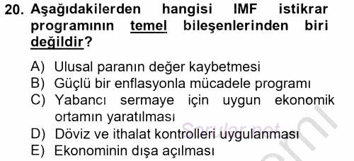 Uluslararası İktisat 2012 - 2013 Dönem Sonu Sınavı 20.Soru