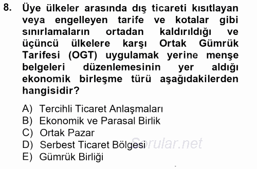 Uluslararası İktisat 2012 - 2013 Dönem Sonu Sınavı 8.Soru